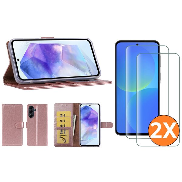 Ntech Hoesje geschikt voor Samsung Galaxy A37 5G hoesje Rose Goud pasjeshouder telefoon hoes - Met screenprotector tempered glass voor Galaxy A37 5G - 2x