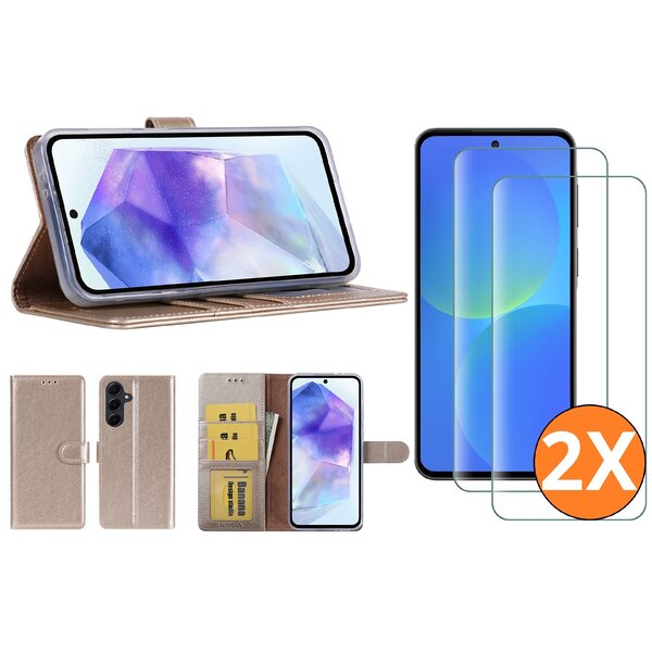 Ntech  Hoesje geschikt voor Samsung Galaxy A37 5G hoesje Goud pasjeshouder telefoon hoes - Met screenprotector tempered glass voor Galaxy A37 5G - 2x