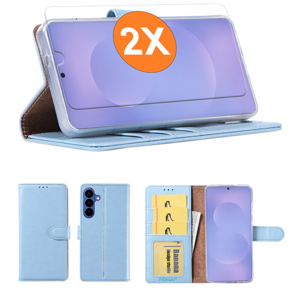 Ntech  Hoesje geschikt voor Samsung Galaxy A37 5G hoesje Blauw pasjeshouder telefoon hoes - Met screenprotector tempered glass voor Galaxy A37 5G - 2x