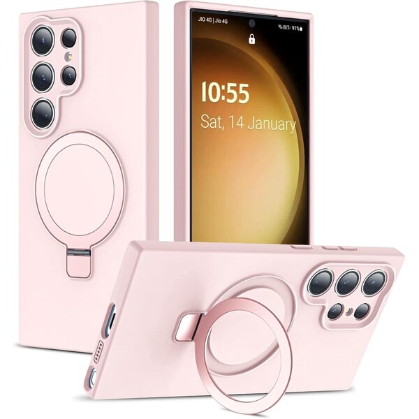 Ntech Hoesje Geschikt voor Samsung S26 Ultra hoesje zacht siliconen Licht Roze - Liquid Backcover ring hoesje Geschikt voor Magsafe hoesje