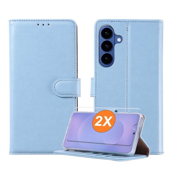 Ntech  Hoesje geschikt voor Samsung Galaxy S26 5G hoesje Blauw pasjeshouder telefoon hoes - Met screenprotector tempered glass voor Galaxy S26 5G - 2x