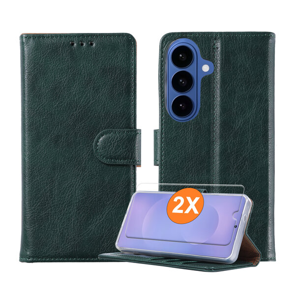 Ntech  Hoesje geschikt voor Samsung Galaxy S26 5G hoesje Groen pasjeshouder telefoon hoes - Met screenprotector tempered glass voor Galaxy S26 5G - 2x