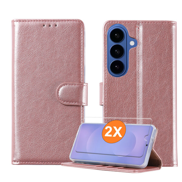 Ntech  Hoesje geschikt voor Samsung Galaxy S26 5G hoesje Rose Goud pasjeshouder telefoon hoes - Met screenprotector tempered glass voor Galaxy S26 5G - 2x