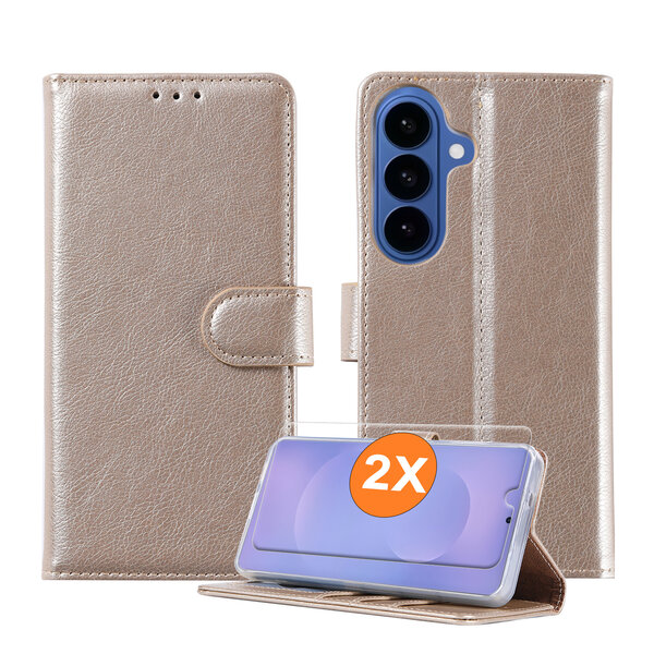 Ntech  Hoesje geschikt voor Samsung Galaxy S26 5G hoesje Goud pasjeshouder telefoon hoes - Met screenprotector tempered glass voor Galaxy S26 5G - 2x