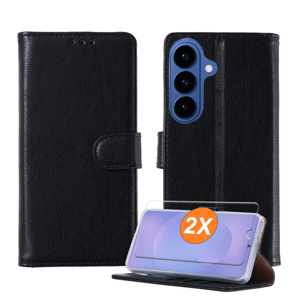 Ntech  Hoesje geschikt voor Samsung Galaxy S26 5G hoesje Zwart pasjeshouder telefoon hoes - Met screenprotector tempered glass voor Galaxy S26 5G - 2x