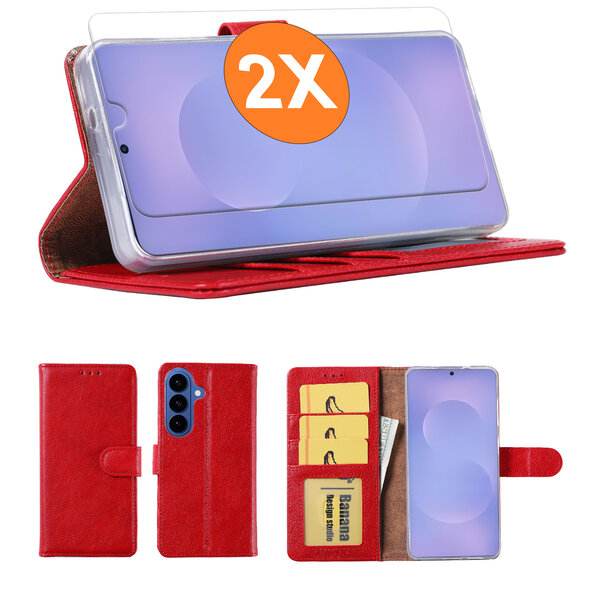 Ntech  Hoesje geschikt voor Samsung Galaxy A37 5G hoesje Rood pasjeshouder telefoon hoes - Met screenprotector tempered glass voor Galaxy A37 5G - 2x