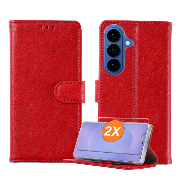 Ntech Hoesje geschikt voor Samsung Galaxy A57 5G hoesje Rood pasjeshouder telefoon hoes - Met screenprotector tempered glass voor Galaxy A57 5G - 2x