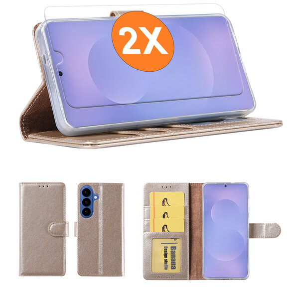 Ntech  Hoesje geschikt voor Samsung Galaxy S26 Plus 5G hoesje Goud pasjeshouder telefoon hoes - Met screenprotector tempered glass voor Galaxy S26 Plus 5G - 2x
