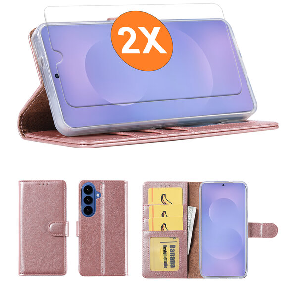 Ntech  Hoesje geschikt voor Samsung Galaxy S26 Plus 5G hoesje Rose Goud pasjeshouder telefoon hoes - Met screenprotector tempered glass voor Galaxy S26 Plus 5G - 2x
