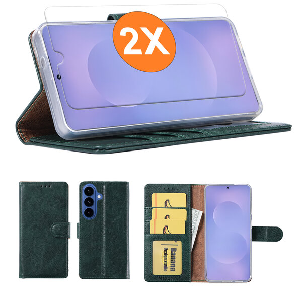 Ntech  Hoesje geschikt voor Samsung Galaxy S26 Plus 5G hoesje Groen pasjeshouder telefoon hoes - Met screenprotector tempered glass voor Galaxy S26 Plus 5G - 2x