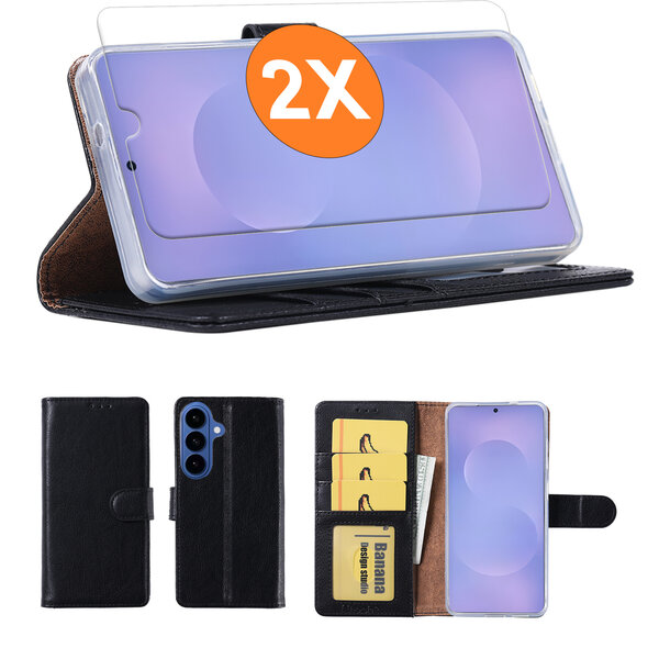 Ntech  Hoesje geschikt voor Samsung Galaxy S26 Plus 5G hoesje Zwart pasjeshouder telefoon hoes - Met screenprotector tempered glass voor Galaxy S26 Plus 5G - 2x