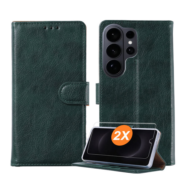 Ntech  Hoesje geschikt voor Samsung Galaxy S26 Ultra 5G hoesje Groen pasjeshouder telefoon hoes - Met screenprotector tempered glass voor Galaxy S26 Ultra 5G - 2x