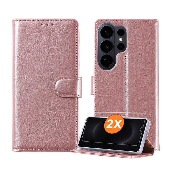 Ntech  Hoesje geschikt voor Samsung Galaxy S26 Ultra 5G hoesje Rose Goud pasjeshouder telefoon hoes - Met screenprotector tempered glass voor Galaxy S26 Ultra 5G - 2x