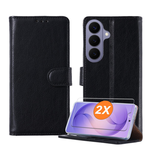 Ntech  Hoesje geschikt voor Samsung Galaxy S26 5G hoesje Zwart pasjeshouder telefoon hoes - Met screenprotector tempered glass voor Galaxy S26 5G - 2x