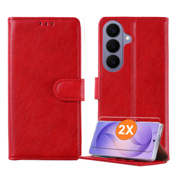 Ntech  Hoesje geschikt voor Samsung Galaxy S26 5G hoesje Rood pasjeshouder telefoon hoes - Met screenprotector tempered glass voor Galaxy S26 5G - 2x
