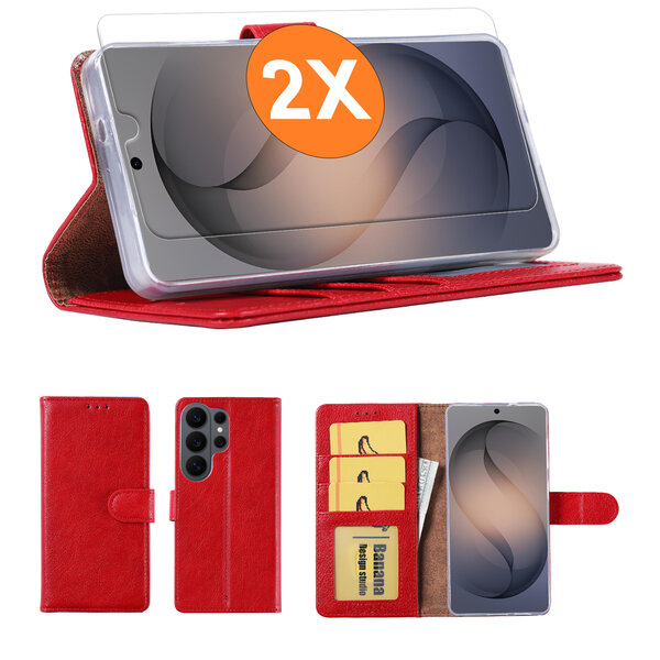 Ntech  Hoesje geschikt voor Samsung Galaxy S26 Ultra 5G hoesje Rood pasjeshouder telefoon hoes - Met screenprotector tempered glass voor Galaxy S26 Ultra 5G - 2x
