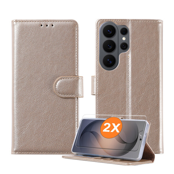 Ntech  Hoesje geschikt voor Samsung Galaxy S26 Ultra 5G hoesje Goud pasjeshouder telefoon hoes - Met screenprotector tempered glass voor Galaxy S26 Ultra 5G - 2x