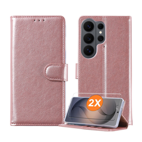 Ntech  Hoesje geschikt voor Samsung Galaxy S26 Ultra 5G hoesje Rose Goud pasjeshouder telefoon hoes - Met screenprotector tempered glass voor Galaxy S26 Ultra 5G - 2x