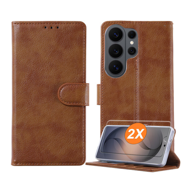 Ntech  Hoesje geschikt voor Samsung Galaxy S26 Ultra 5G hoesje Bruin pasjeshouder telefoon hoes - Met screenprotector tempered glass voor Galaxy S26 Ultra 5G - 2x