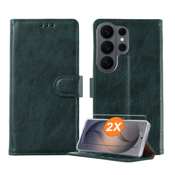 Ntech  Hoesje geschikt voor Samsung Galaxy S26 Ultra 5G hoesje Groen pasjeshouder telefoon hoes - Met screenprotector tempered glass voor Galaxy S26 Ultra 5G - 2x