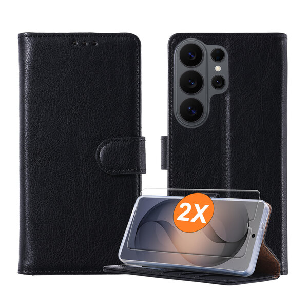 Ntech  Hoesje geschikt voor Samsung Galaxy S26 Ultra 5G hoesje Zwart pasjeshouder telefoon hoes - Met screenprotector tempered glass voor Galaxy S26 Ultra 5G - 2x