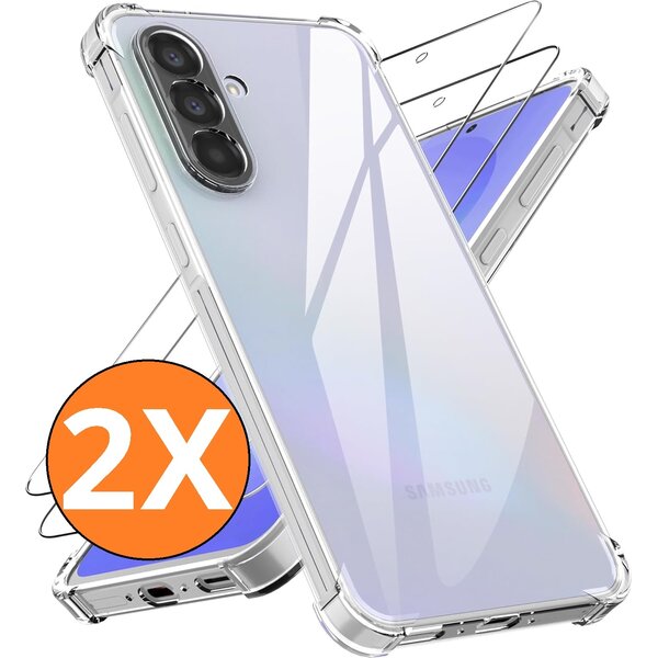 Ntech Hoesje geschikt voor Samsung Galaxy A37 Hoesje transparant - Anti Shock silicone hoesje Galaxy A37 case met 2 Pack Screenprotector tempered glass voor Samsung A37