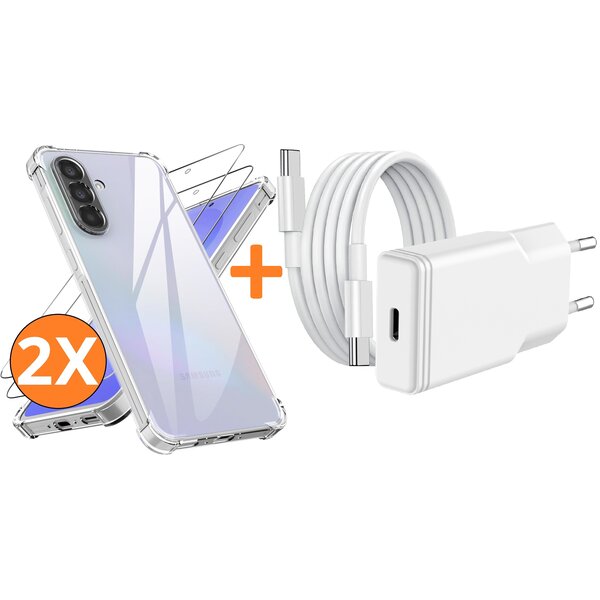 Ntech USB C Adapter 20W - USB C Snellader Met 1M USB  C Kabel - Hoesje Geschikt voor Samsung Galaxy A37 transparant Anti Shock silicone hoesje met 2x screenprotector- Ntech COMBI-SET