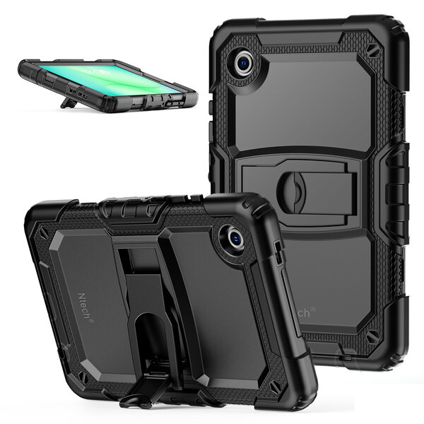 Ntech Tablet Hoes Geschikt voor Samsung Galaxy Tab A11 hoes Zwart - Rugged Shockproof Backcover met kickstand