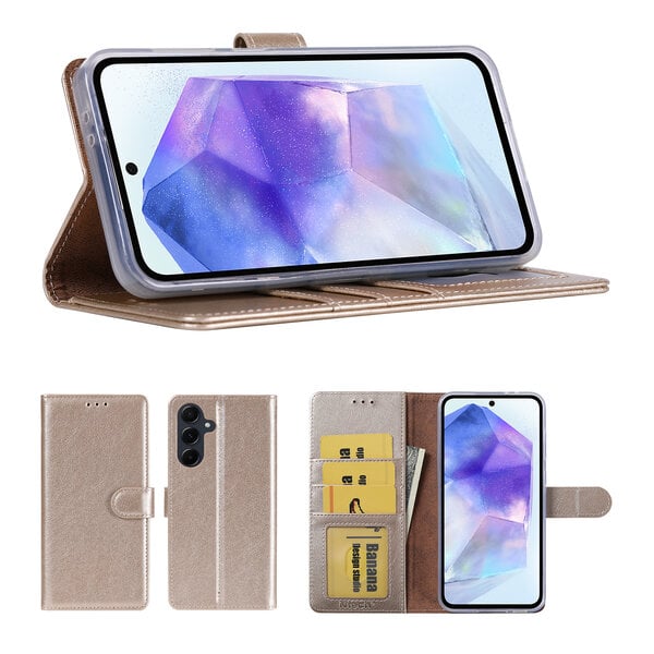 Ntech Hoesje Geschikt Voor Samsung Galaxy A57 Hoesje Goud - met Pasjeshouder – bookcase Portemonnee - Walletcase - Portemonneehoes