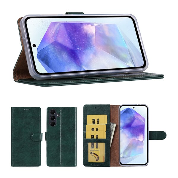 Ntech Hoesje Geschikt Voor Samsung Galaxy A57 Hoesje Groen - met Pasjeshouder – bookcase Portemonnee - Walletcase - Portemonneehoes