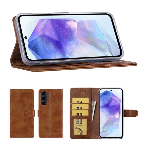 Ntech Hoesje Geschikt Voor Samsung Galaxy A57 Hoesje Bruin - met Pasjeshouder – bookcase Portemonnee - Walletcase - Portemonneehoes
