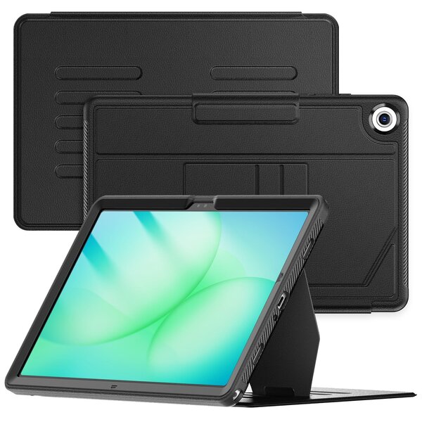 Ntech Tablet Hoes Geschikt voor Samsung Galaxy A11 Plus Zwart - Galaxy A11 plus hoes met Kaartsleuven - Multi-Angle Magnetic Stand, Auto Sleep/Wake - Extra Stevig - Schokbestendig