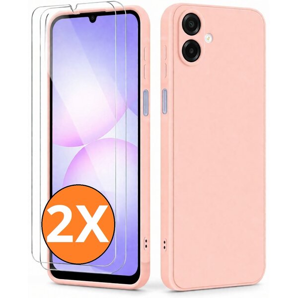Ntech Hoesje geschikt voor Samsung Galaxy A07 5G Hoesje siliconen Licht Roze zacht siliconen hoesje TPU - met Samsung A07 Screenprotector - 2 stuks