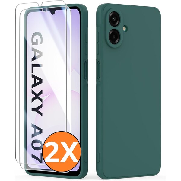 Ntech Hoesje geschikt voor Samsung Galaxy A07 5G Hoesje siliconen Donker Groen zacht siliconen hoesje TPU - met Samsung A07 Screenprotector - 2 stuks