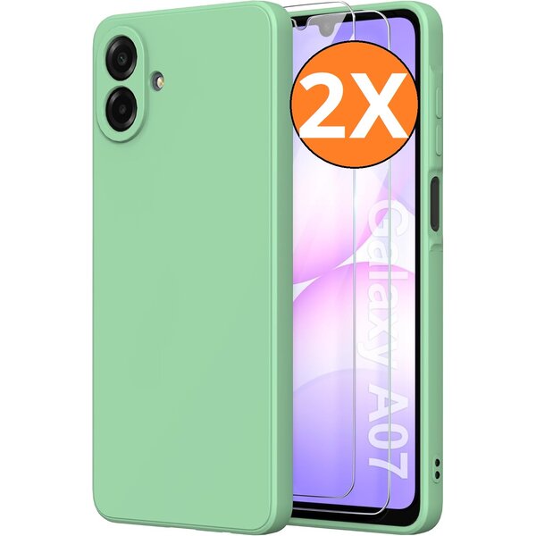 Ntech Hoesje geschikt voor Samsung Galaxy A07 5G Hoesje siliconen Mint Groen zacht siliconen hoesje TPU - met Samsung A07 Screenprotector - 2 stuks