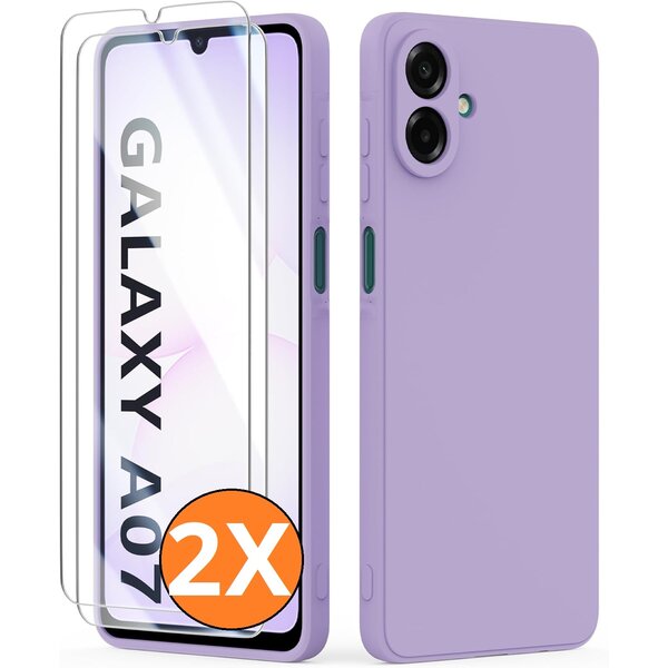 Ntech Hoesje geschikt voor Samsung Galaxy A07 5G Hoesje siliconen Lila zacht siliconen hoesje TPU - met Samsung A07 Screenprotector - 2 stuks