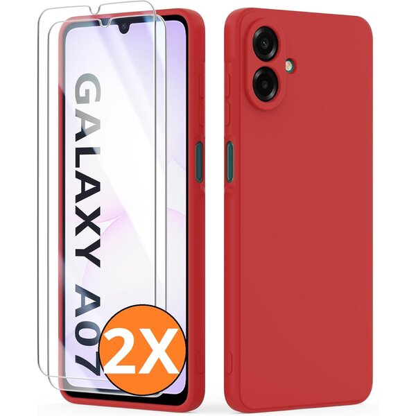 Ntech Hoesje geschikt voor Samsung Galaxy A07 5G Hoesje siliconen Wine Rood zacht siliconen hoesje TPU - met Samsung A07 Screenprotector - 2 stuks