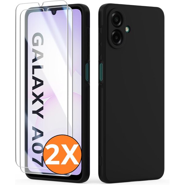 Ntech Hoesje geschikt voor Samsung Galaxy A07 5G Hoesje siliconen Zwart zacht siliconen hoesje TPU - met Samsung A07 Screenprotector - 2 stuks