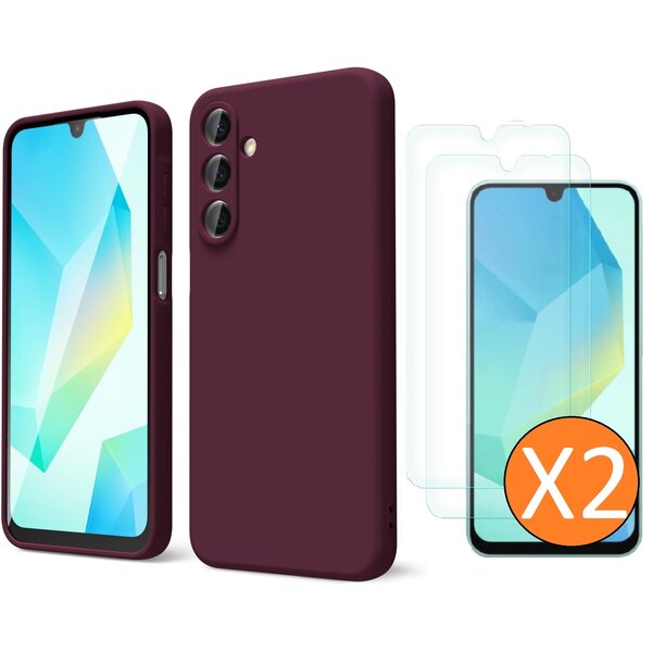 Ntech Hoesje geschikt voor Samsung Galaxy A16 4G / 5G Hoesje siliconen Wine Rood zacht siliconen hoesje TPU - met Samsung A16 4G / 5G Screenprotector - 2 stuks