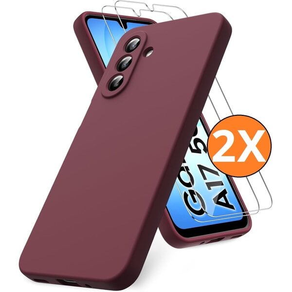 Ntech Hoesje geschikt voor Samsung Galaxy A17 5G Hoesje siliconen Wine Rood zacht siliconen hoesje TPU - met Samsung A17 Screenprotector - 2 stuks
