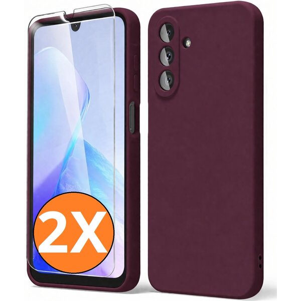 Ntech Hoesje geschikt voor Samsung Galaxy A26 5G Hoesje siliconen Wine Rood zacht siliconen hoesje TPU - met Samsung A26 Screenprotector - 2 stuks
