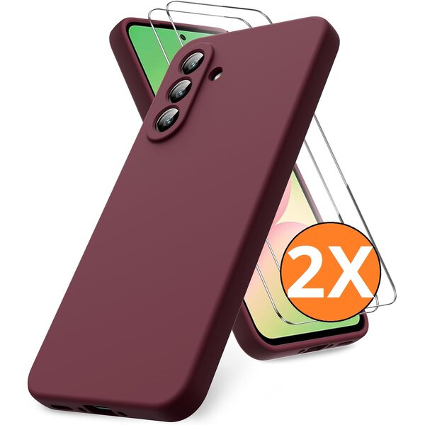 Ntech Hoesje geschikt voor Samsung Galaxy A56 5G Hoesje siliconen Wine Rood zacht siliconen hoesje TPU - met Samsung A56 Screenprotector - 2 stuks