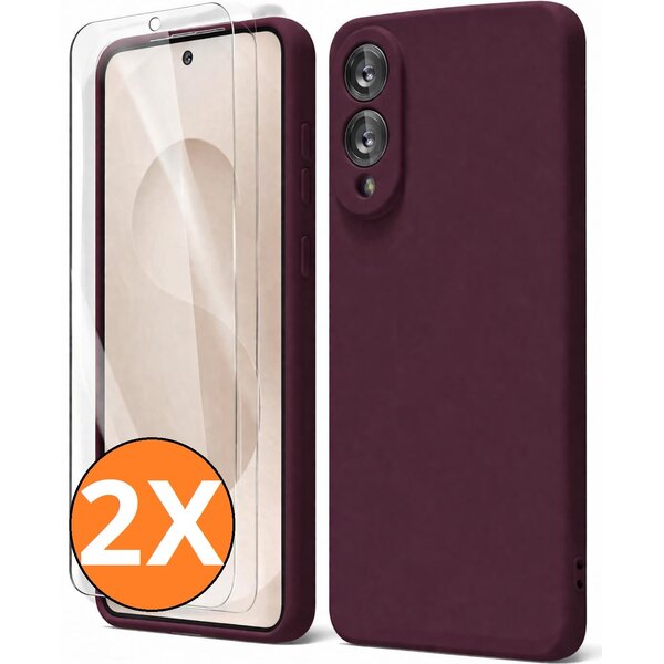 Ntech Hoesje geschikt voor Samsung Galaxy S25 Edge 5G Hoesje siliconen Wine Rood zacht siliconen hoesje TPU - met Samsung S25 Edge Screenprotector - 2 stuks
