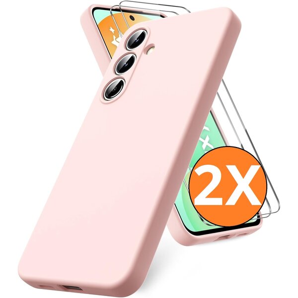 Ntech Hoesje geschikt voor Samsung Galaxy S25 FE 5G Hoesje siliconen Licht Roze zacht siliconen hoesje TPU - met Samsung S25 FE Screenprotector - 2 stuks