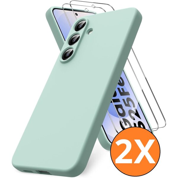 Ntech Hoesje geschikt voor Samsung Galaxy S25 FE 5G Hoesje siliconen Mint Groen zacht siliconen hoesje TPU - met Samsung S25 FE Screenprotector - 2 stuks