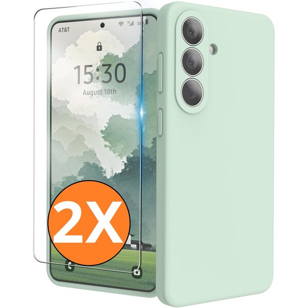 Ntech Hoesje geschikt voor Samsung Galaxy S26 5G Hoesje siliconen Mint Groen zacht siliconen hoesje TPU - met Samsung S26 Screenprotector - 2 stuks