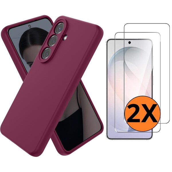 Ntech Hoesje geschikt voor Samsung Galaxy S26 5G Hoesje siliconen Wine Rood zacht siliconen hoesje TPU - met Samsung S26 Screenprotector - 2 stuks