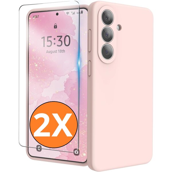 Ntech Hoesje geschikt voor Samsung Galaxy S26 Plus 5G Hoesje siliconen Licht Roze zacht siliconen hoesje TPU - met Samsung S26 Plus Screenprotector - 2 stuks