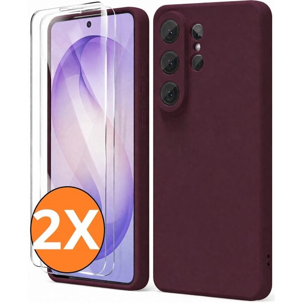 Ntech Hoesje geschikt voor Samsung Galaxy S26 Ultra 5G Hoesje siliconen Wine Rood zacht siliconen hoesje TPU - met Samsung S26 Ultra Screenprotector - 2 stuks