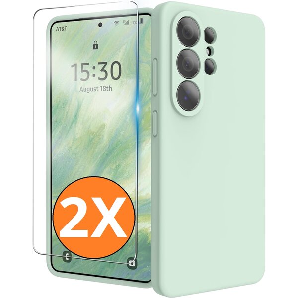 Ntech Hoesje geschikt voor Samsung Galaxy S26 Ultra 5G Hoesje siliconen Mint Groen zacht siliconen hoesje TPU - met Samsung S26 Ultra Screenprotector - 2 stuks
